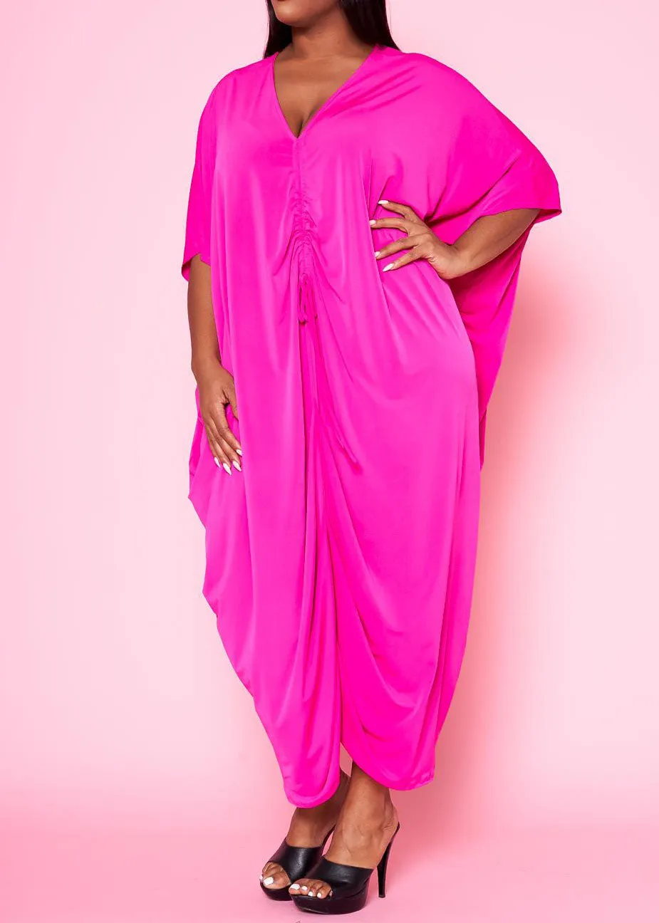 Hi Curvy Plus Size Women Ruched Dolman Sleeve Maxi Dress