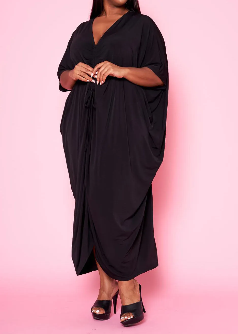 Hi Curvy Plus Size Women Ruched Dolman Sleeve Maxi Dress