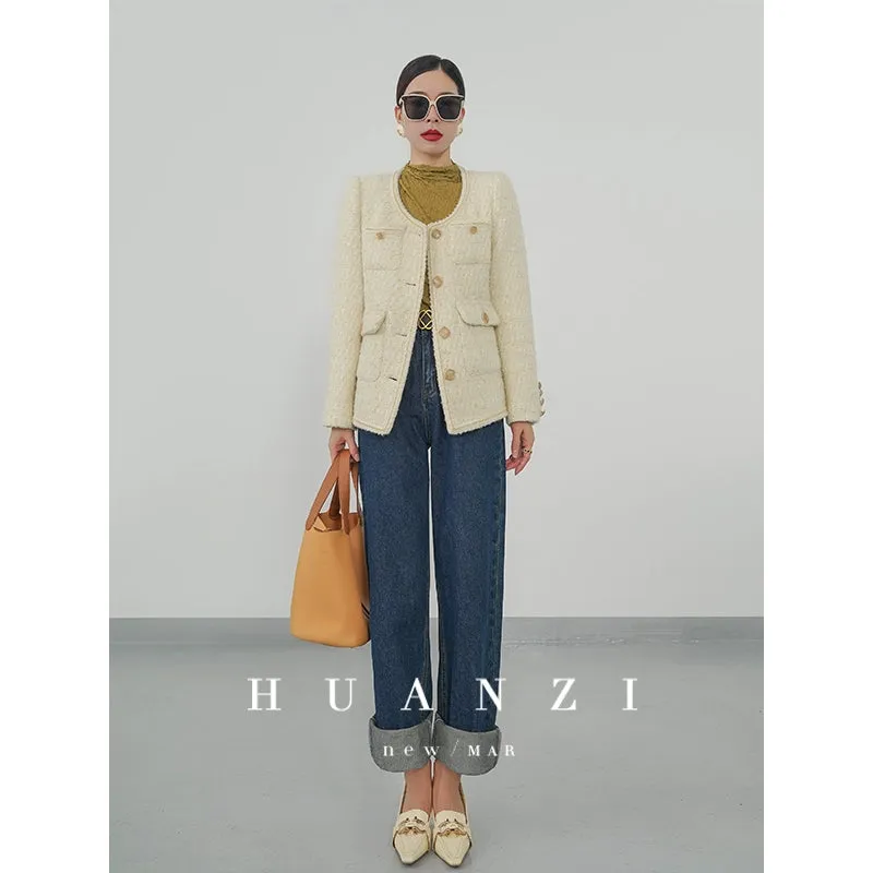 Huanzi spring autumn heavy couture tweed coat jacket - Kindr