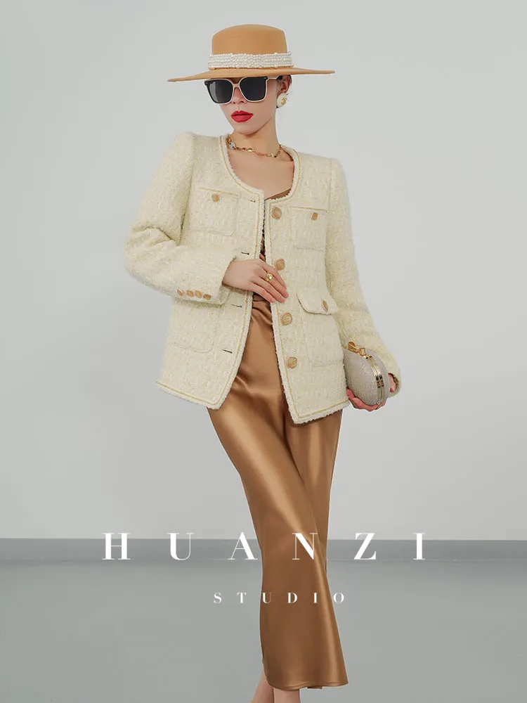 Huanzi spring autumn heavy couture tweed coat jacket - Kindr