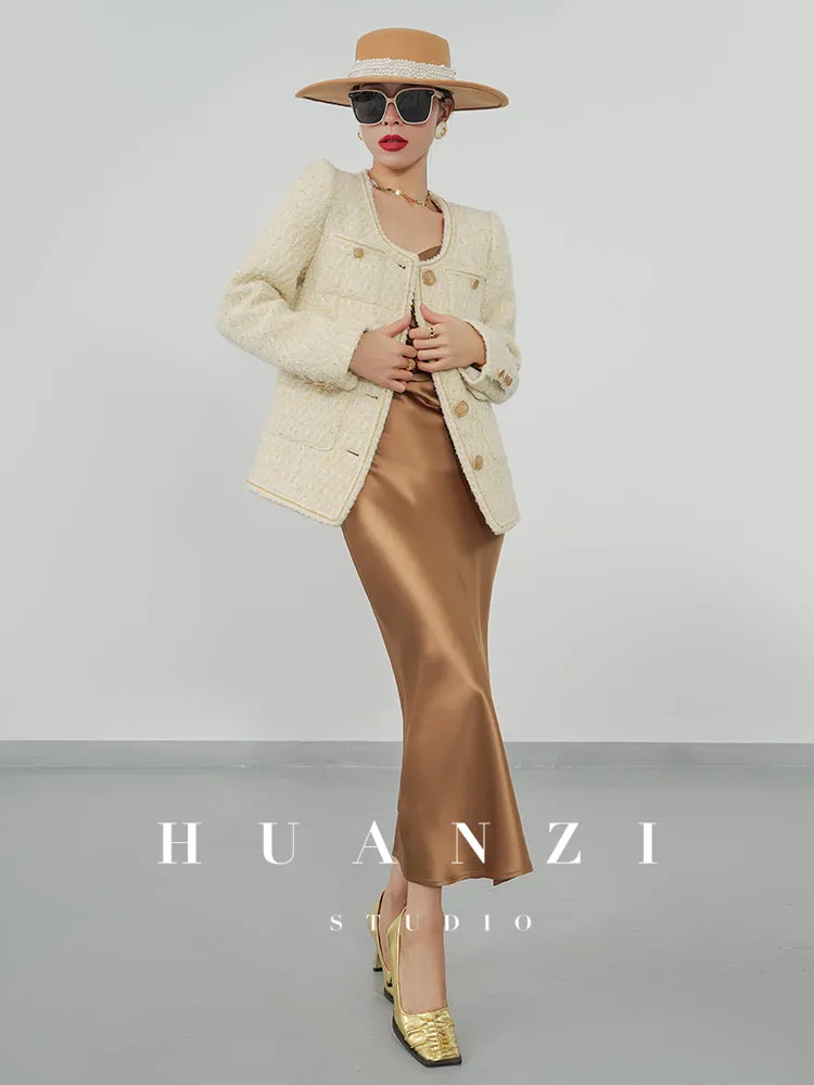 Huanzi spring autumn heavy couture tweed coat jacket - Kindr