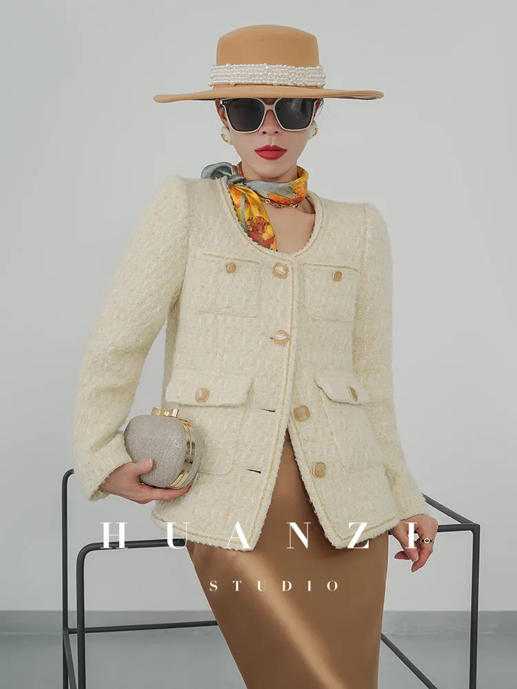 Huanzi spring autumn heavy couture tweed coat jacket - Kindr