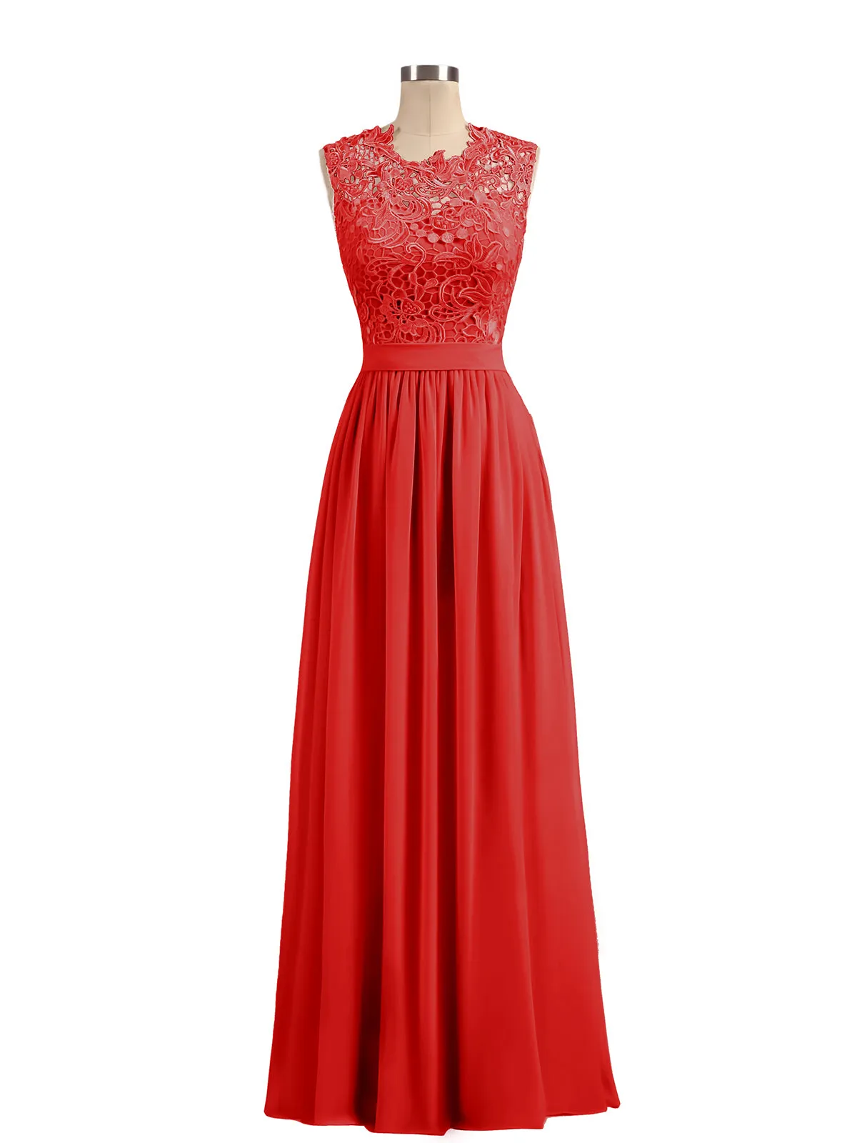 Illusion Neck Chiffon and Lace Dresses Red