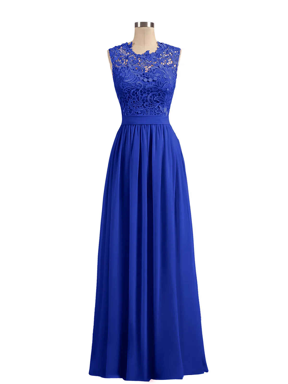 Illusion Neck Chiffon and Lace Dresses Royal Blue