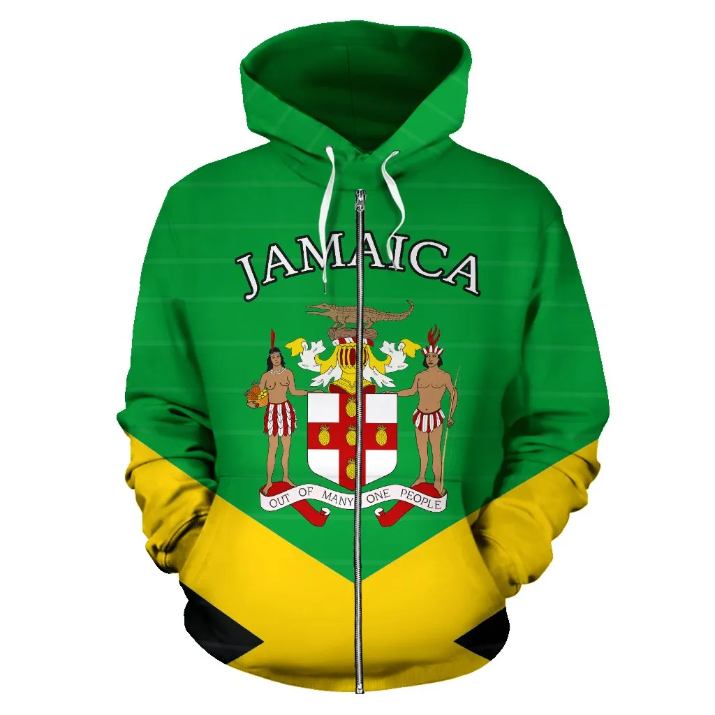 Jamaica Hoodie Coat Of Arms Flag Color Zip-Up Th5