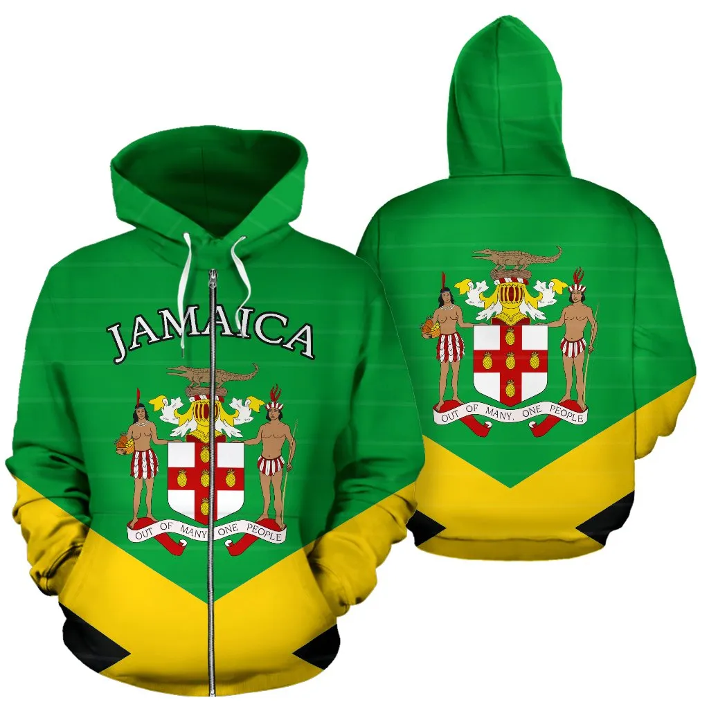 Jamaica Hoodie Coat Of Arms Flag Color Zip-Up Th5