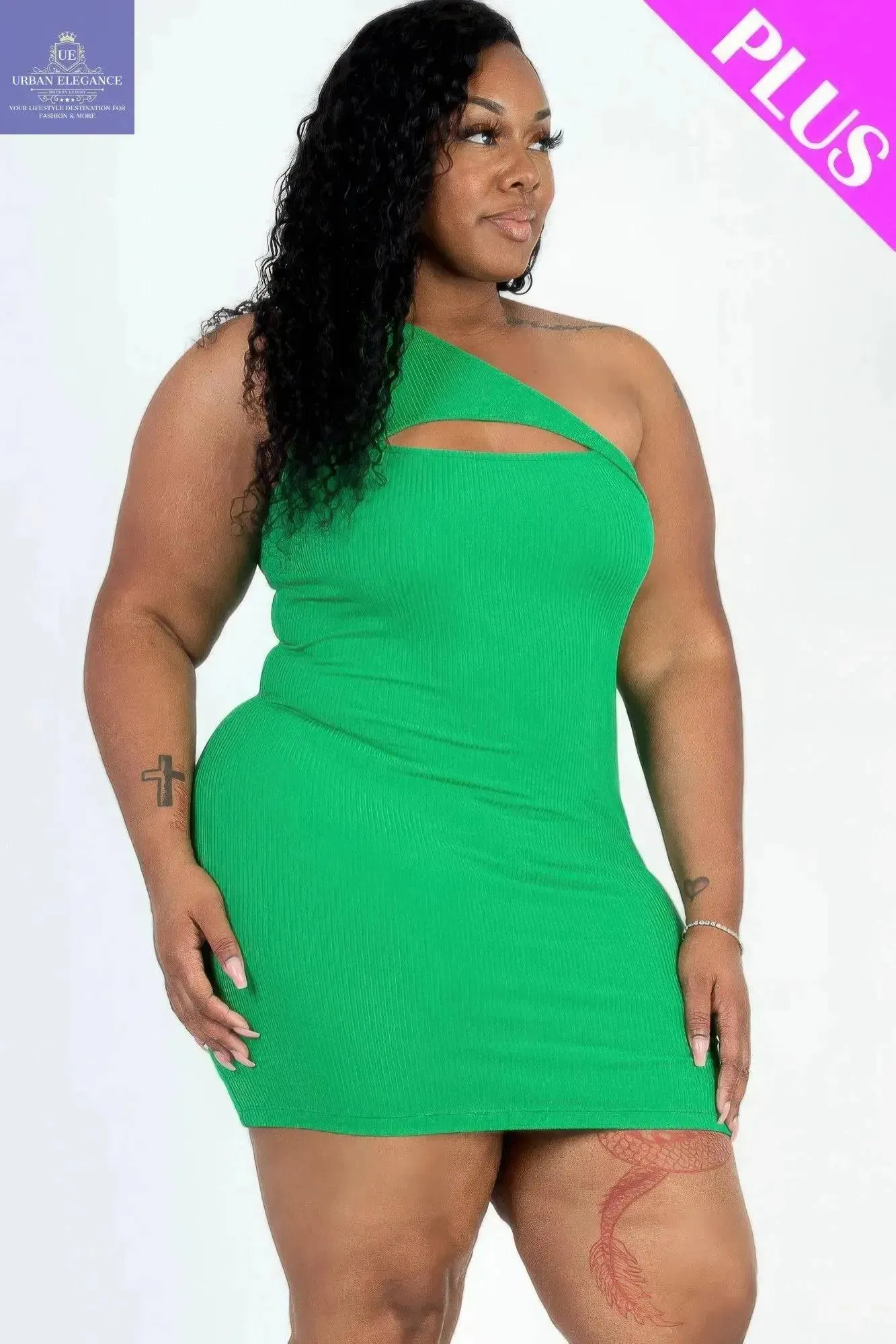 Kelly Green One Shoulder Plus Size Bodycon Dress