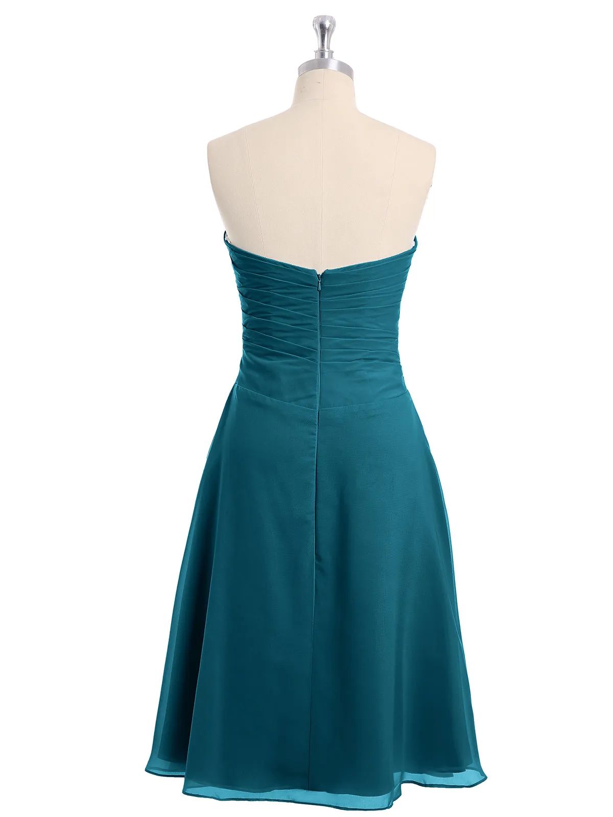 Knee Length Chiffon Dress with Sweetheart Neck-Ink Blue