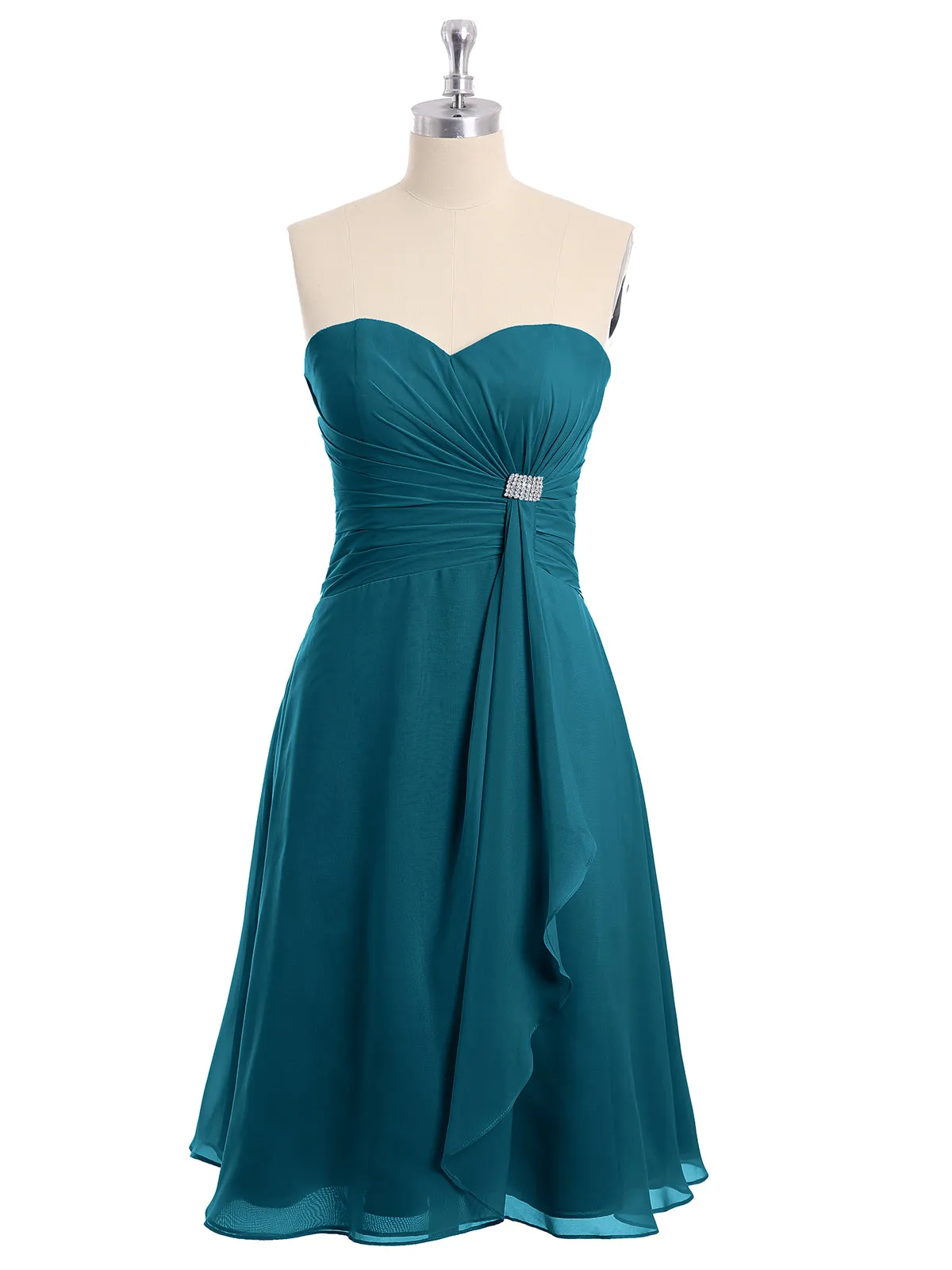 Knee Length Chiffon Dress with Sweetheart Neck-Ink Blue