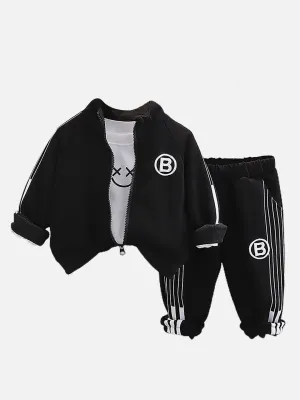 Little Surprise Box Black Letter B Monogram 3 Pcs Track Suit Set For Toddlers And Kids