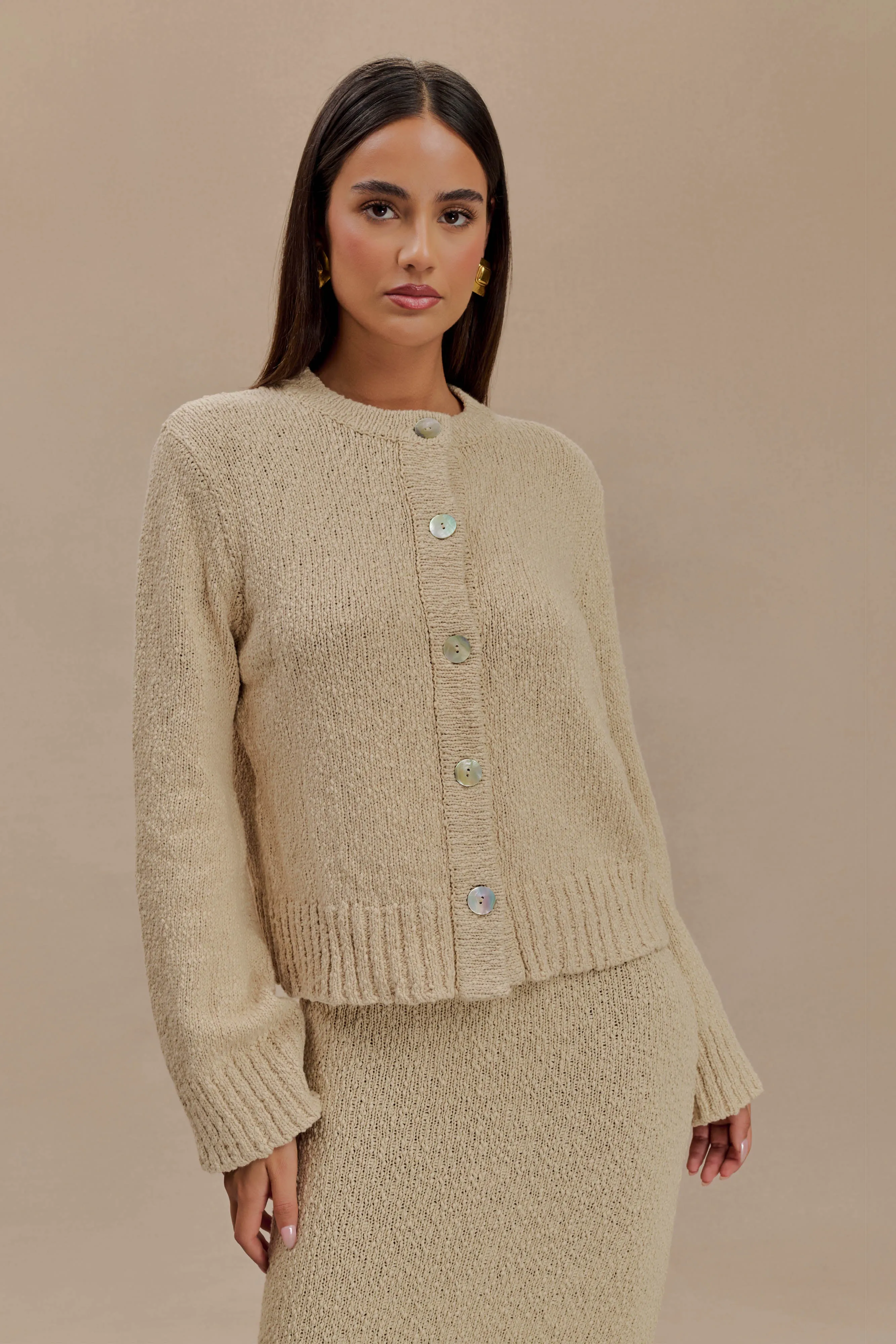 Moira Oversized Boucle Cardigan - Wheat