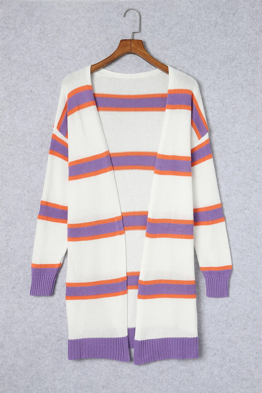 Multicolor Striped Long Sleeve Ribbed Trim Button Cardigan