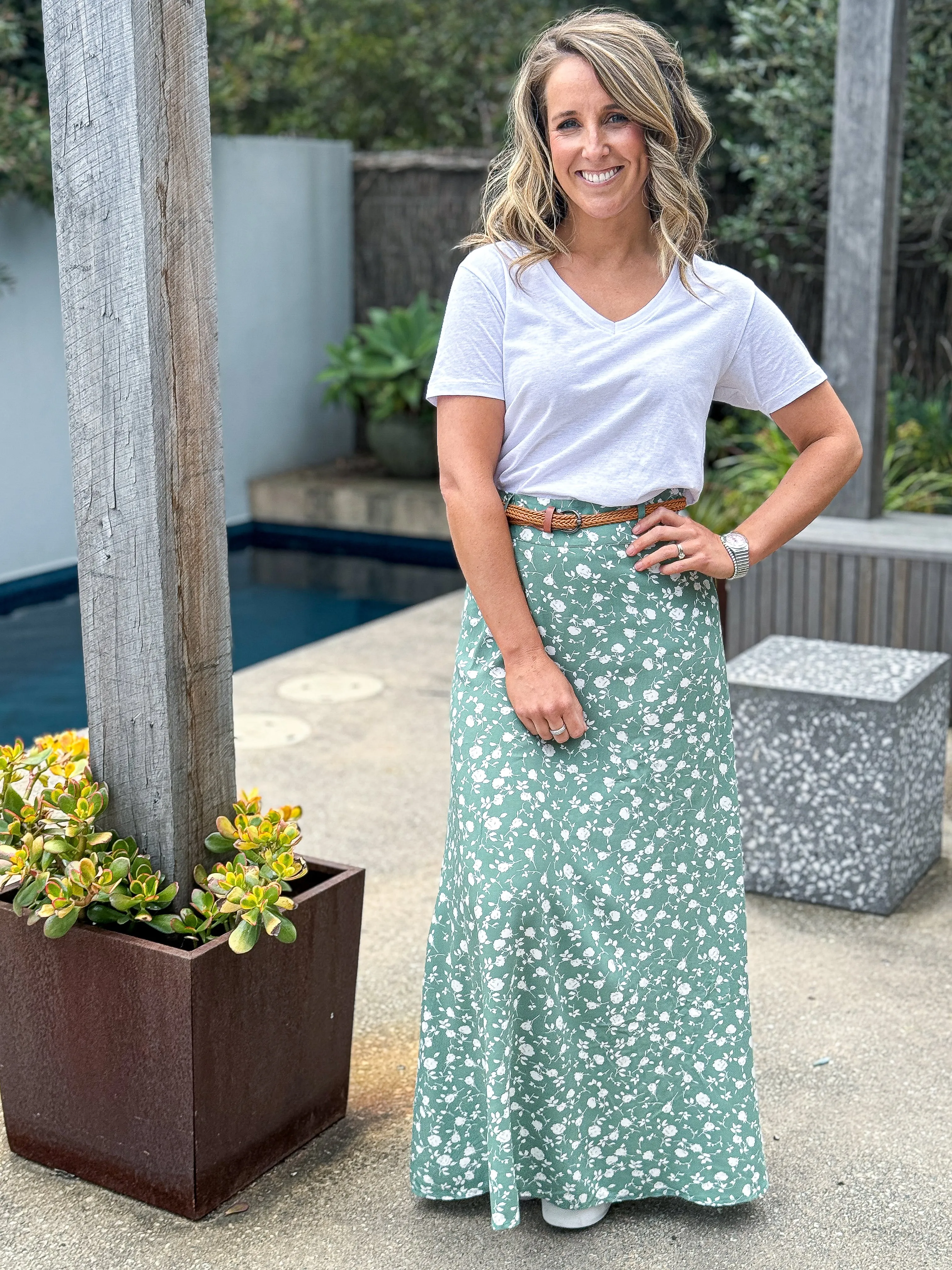 Natalie Maxi Skirt - Sage Floral