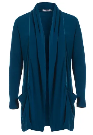 Outsider merino wool satin detail cardigan in teal