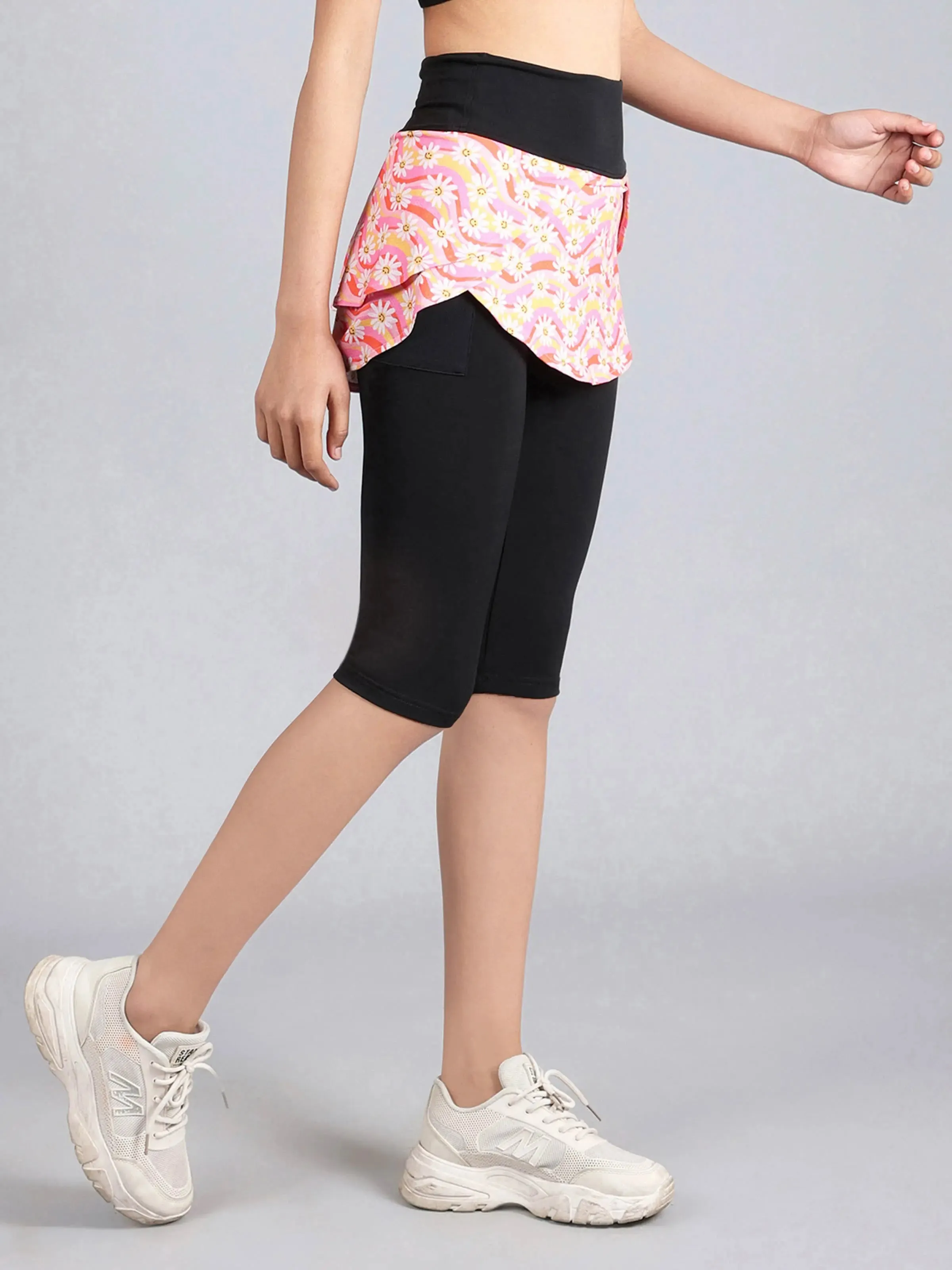 Overlapping Skirted Capri With Side Pocket, Stretchable & Lightweight