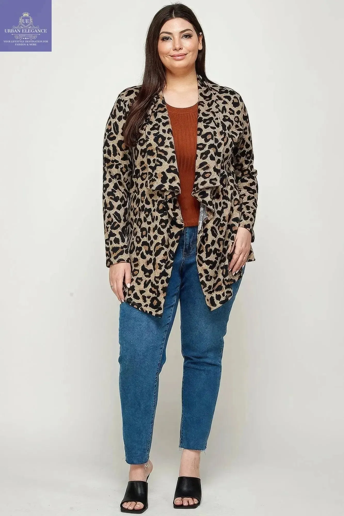 Plus Size, Animal Leopard Printed Knit Cardigan