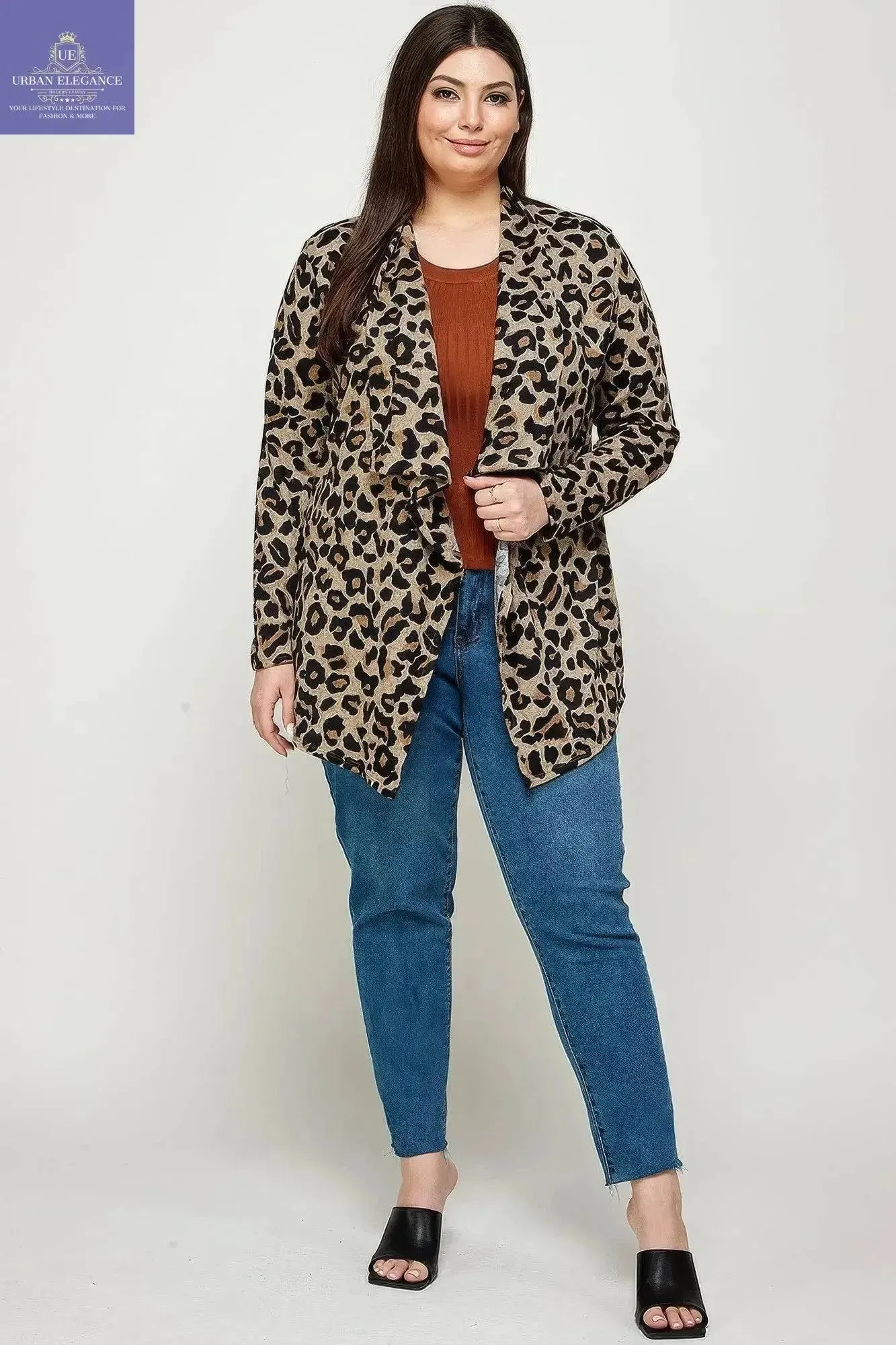 Plus Size, Animal Leopard Printed Knit Cardigan