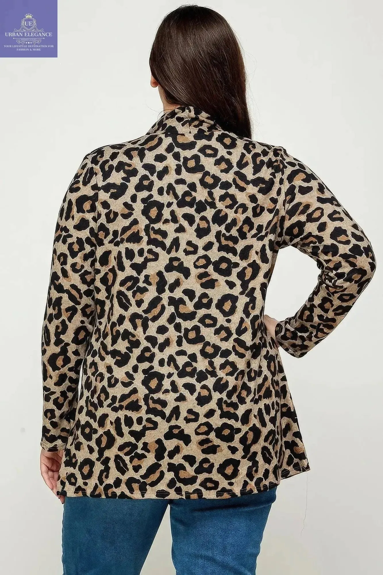 Plus Size, Animal Leopard Printed Knit Cardigan