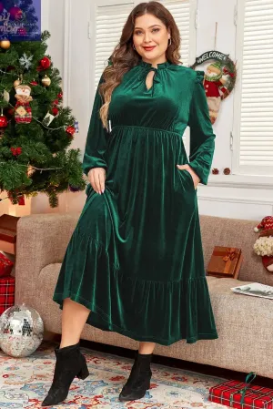 Plus Size Blackish Green Velvet Midi Dress