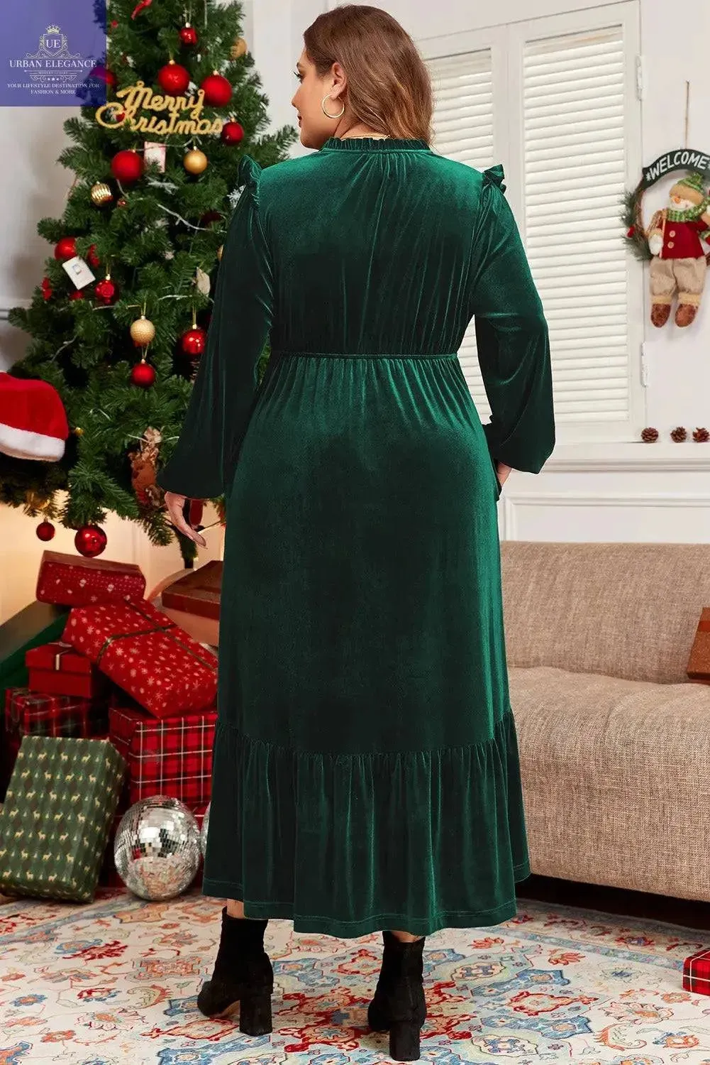 Plus Size Blackish Green Velvet Midi Dress