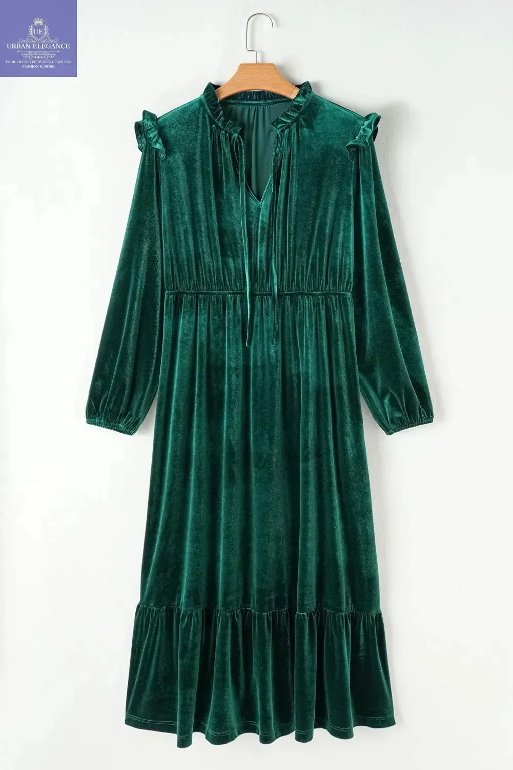 Plus Size Blackish Green Velvet Midi Dress