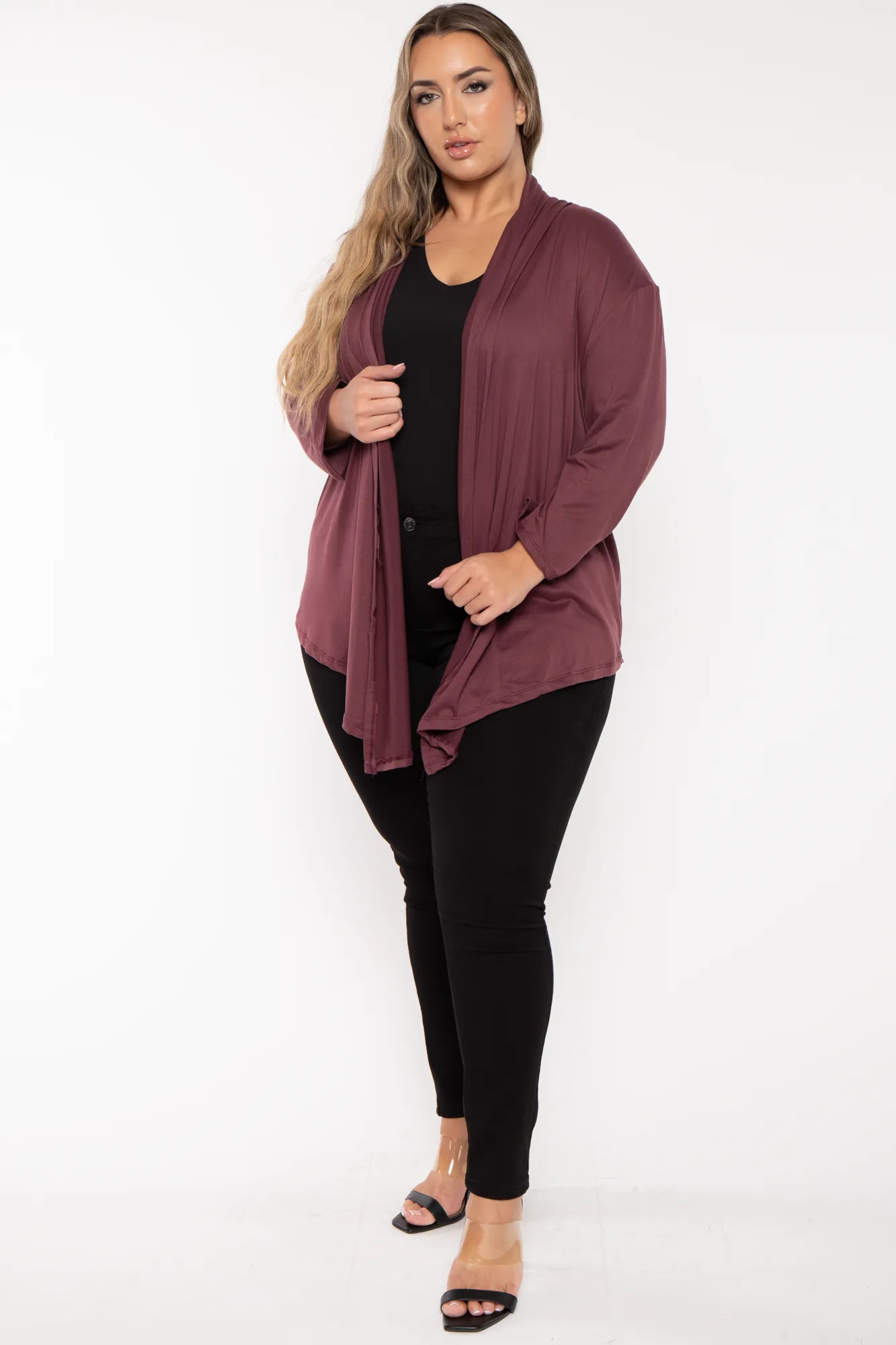 Plus Size Gayle Drape  Cardigan - Plum