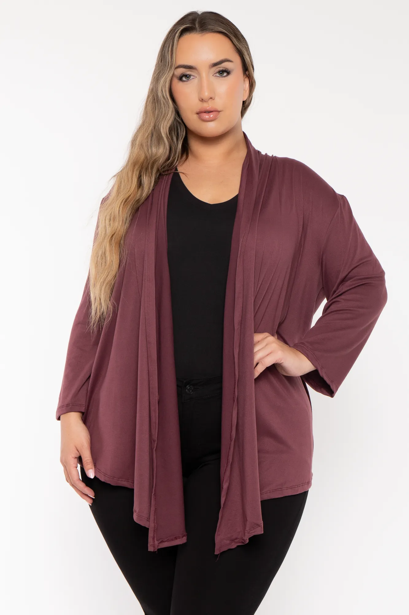 Plus Size Gayle Drape  Cardigan - Plum