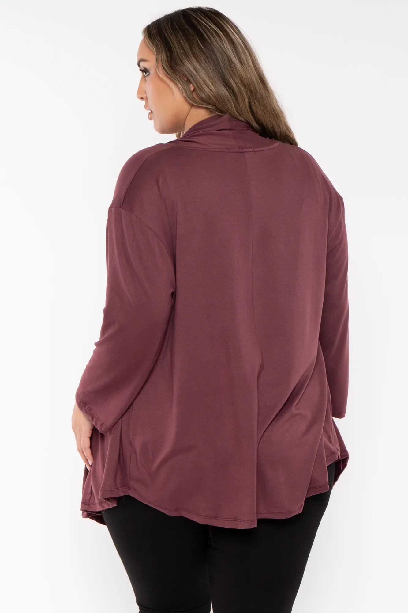 Plus Size Gayle Drape  Cardigan - Plum