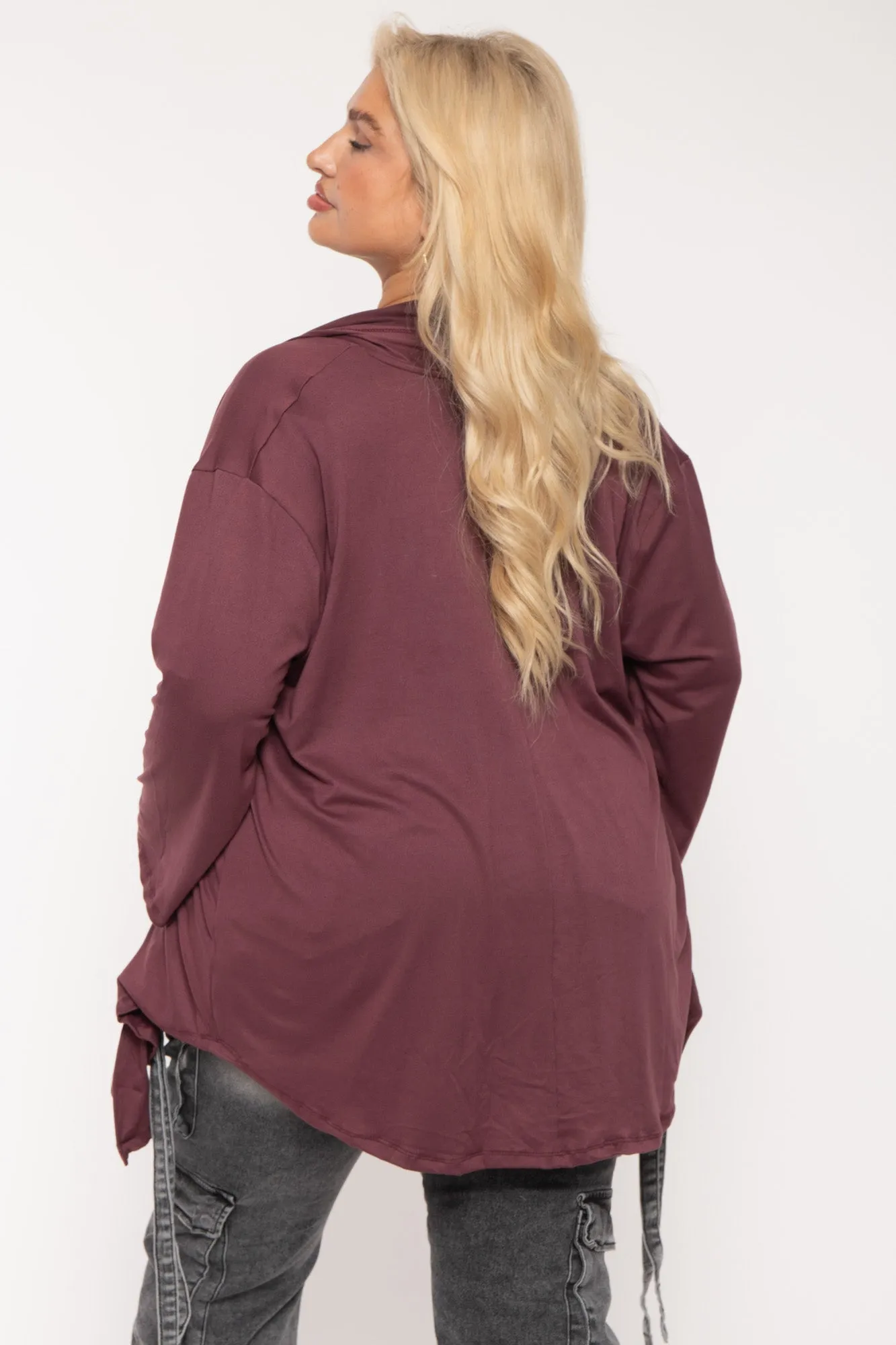 Plus Size Gayle Drape  Cardigan - Plum