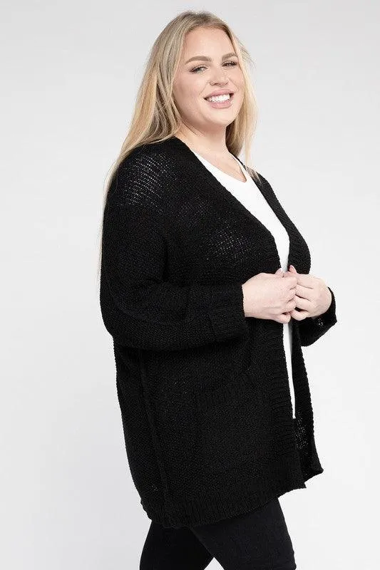 Plus Size Ribbed Knit Open Front Cardigan