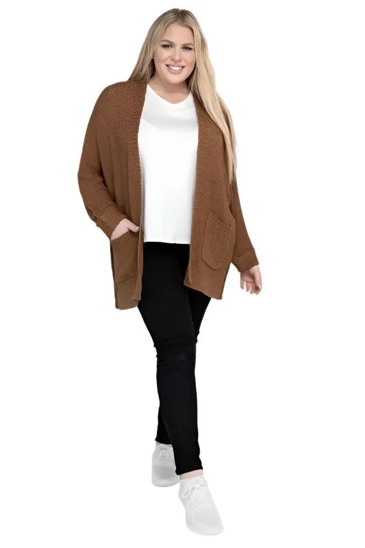 Plus Size Ribbed Knit Open Front Cardigan