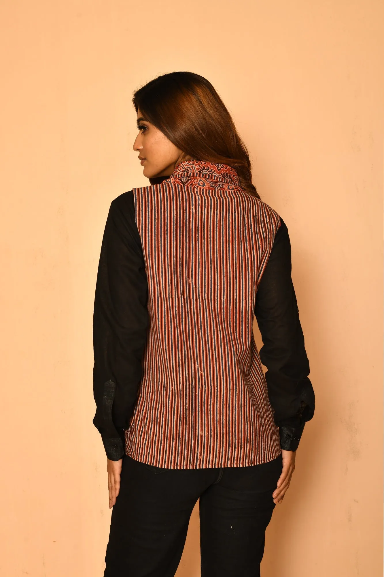 Red Cotton Ajrakh Printed Shwal Blazer