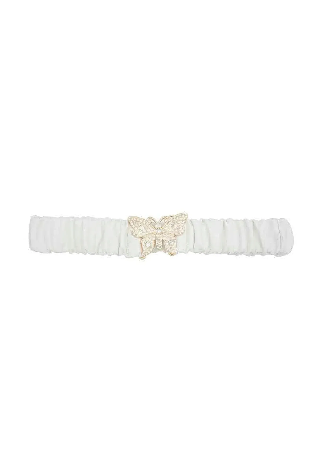 Rhinestone-Embellished Butterfly Elastic Belt with Ruched Back