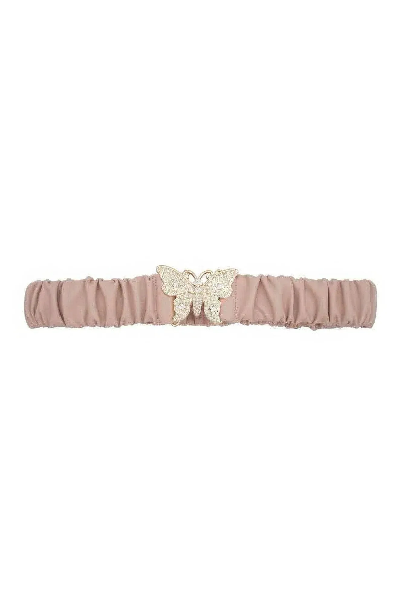 Rhinestone-Embellished Butterfly Elastic Belt with Ruched Back