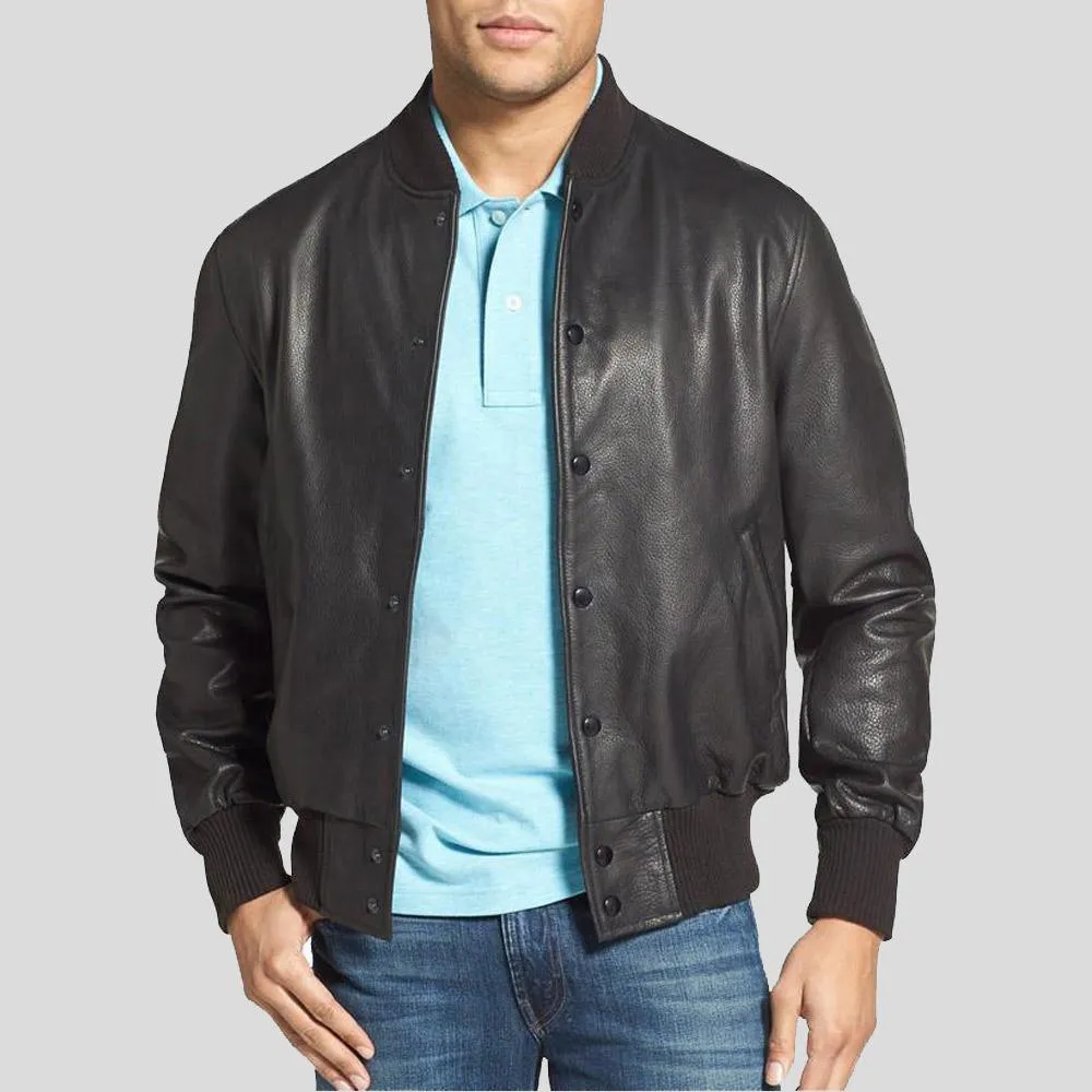 Rico Black Bomber Leather Jacket for Men