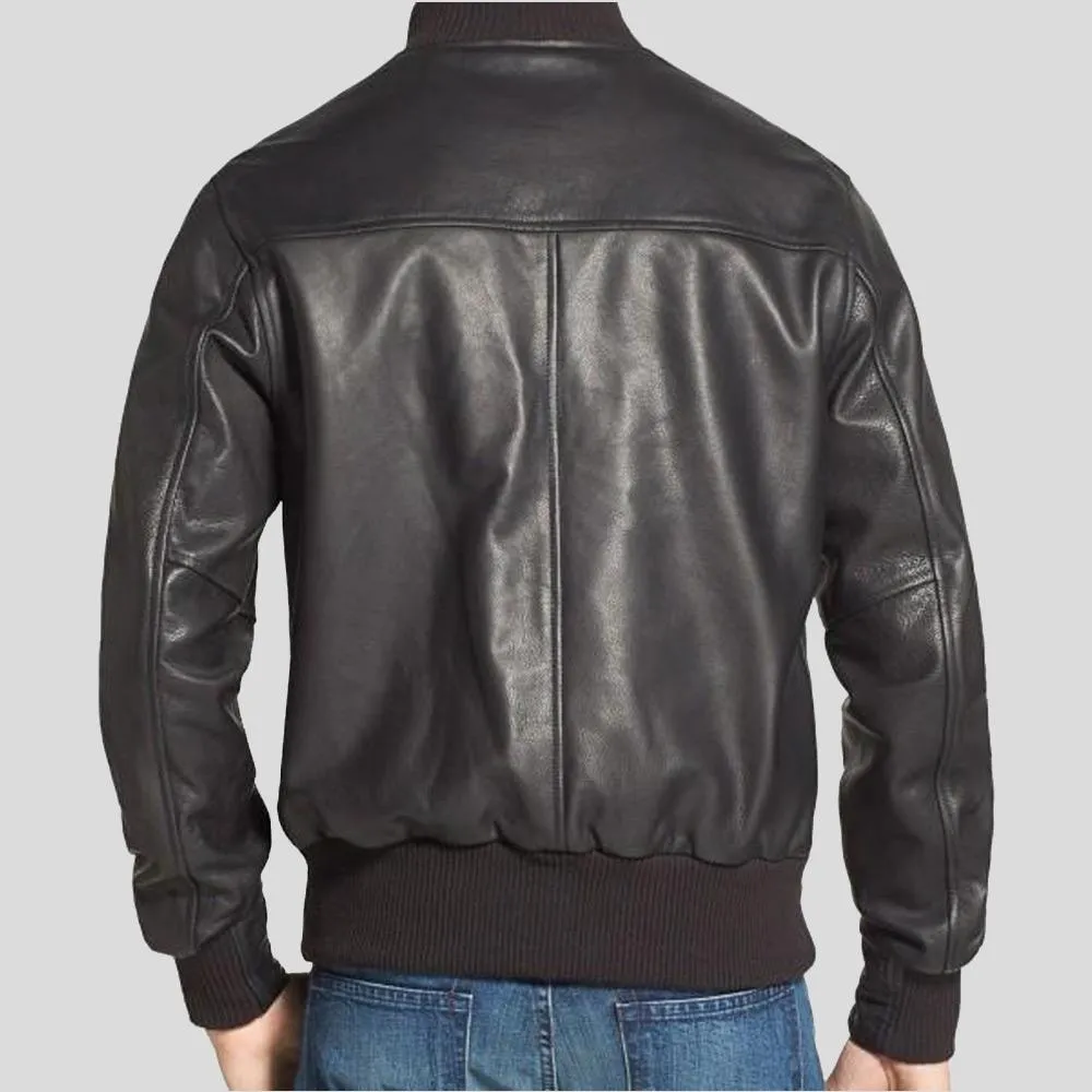 Rico Black Bomber Leather Jacket for Men