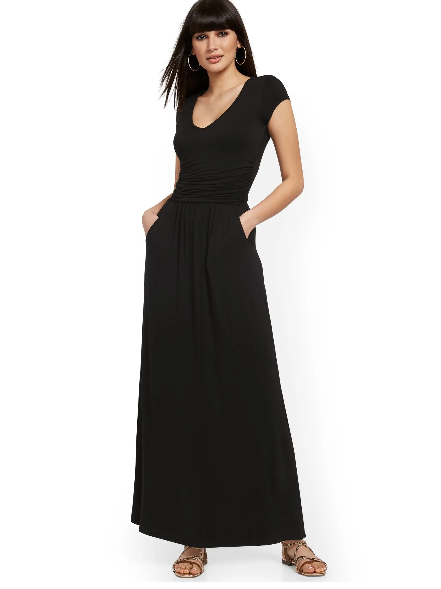 Ruched V-Neck Maxi Dress - NY&C Style System