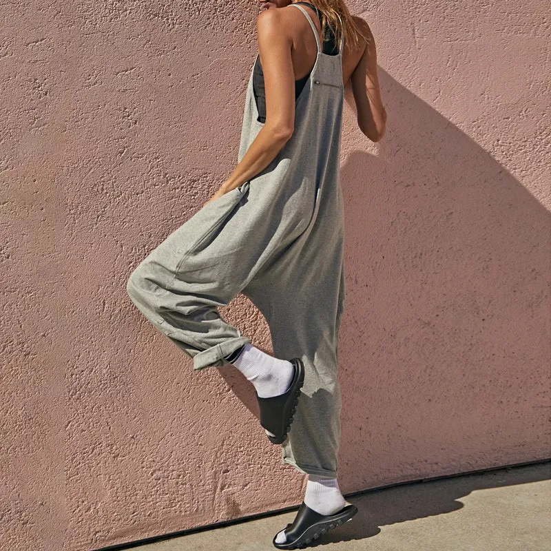 Solid V-Neck Sling Pocket Jumpsuit