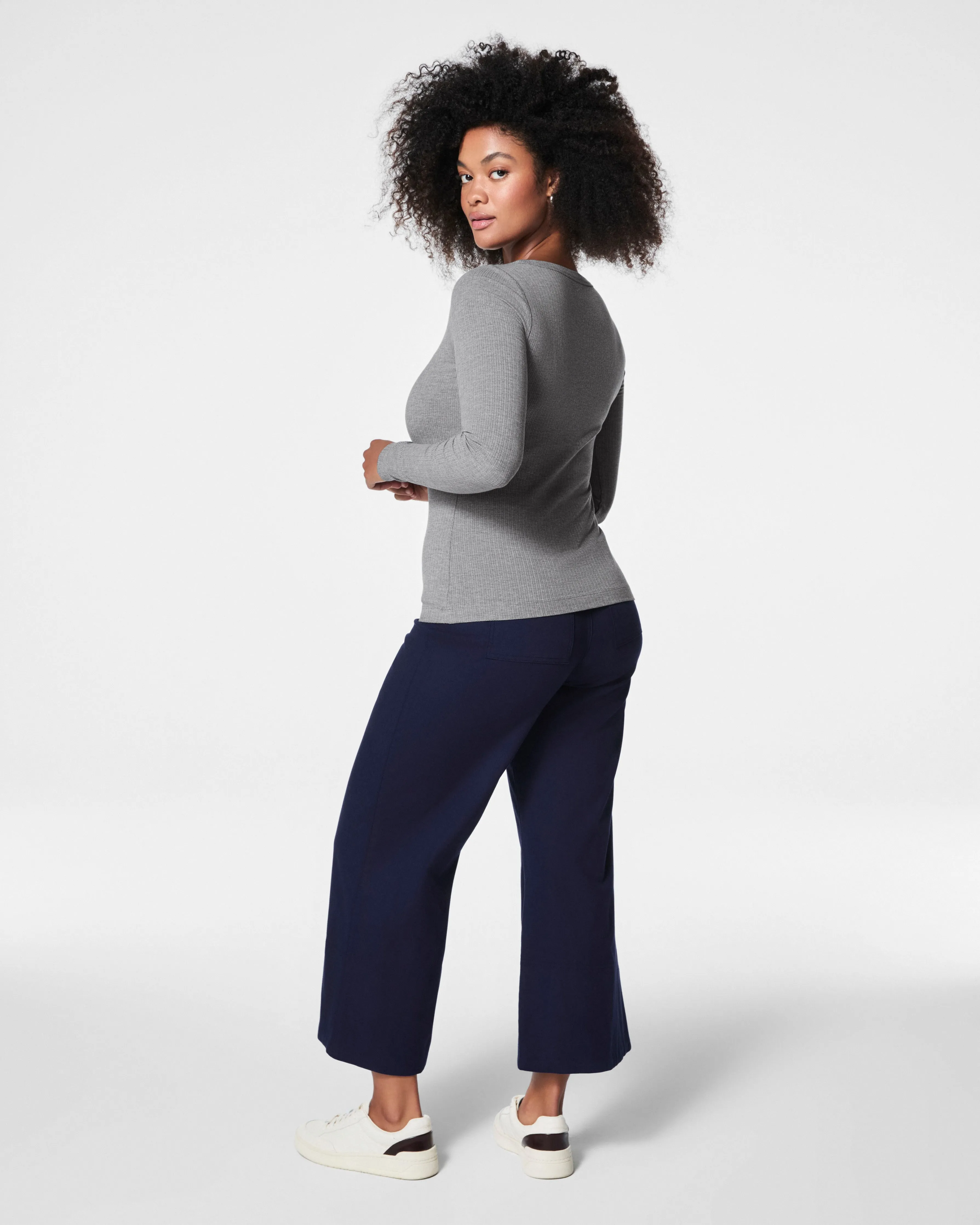 SPANX® Stretch Rib Scoop Neck Long Sleeve Tee, Grey