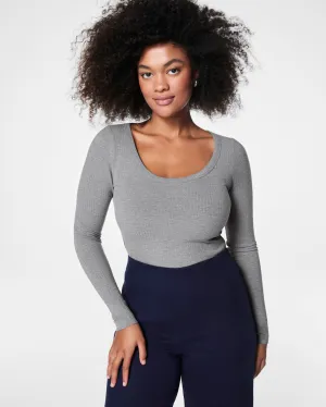 SPANX® Stretch Rib Scoop Neck Long Sleeve Tee, Grey