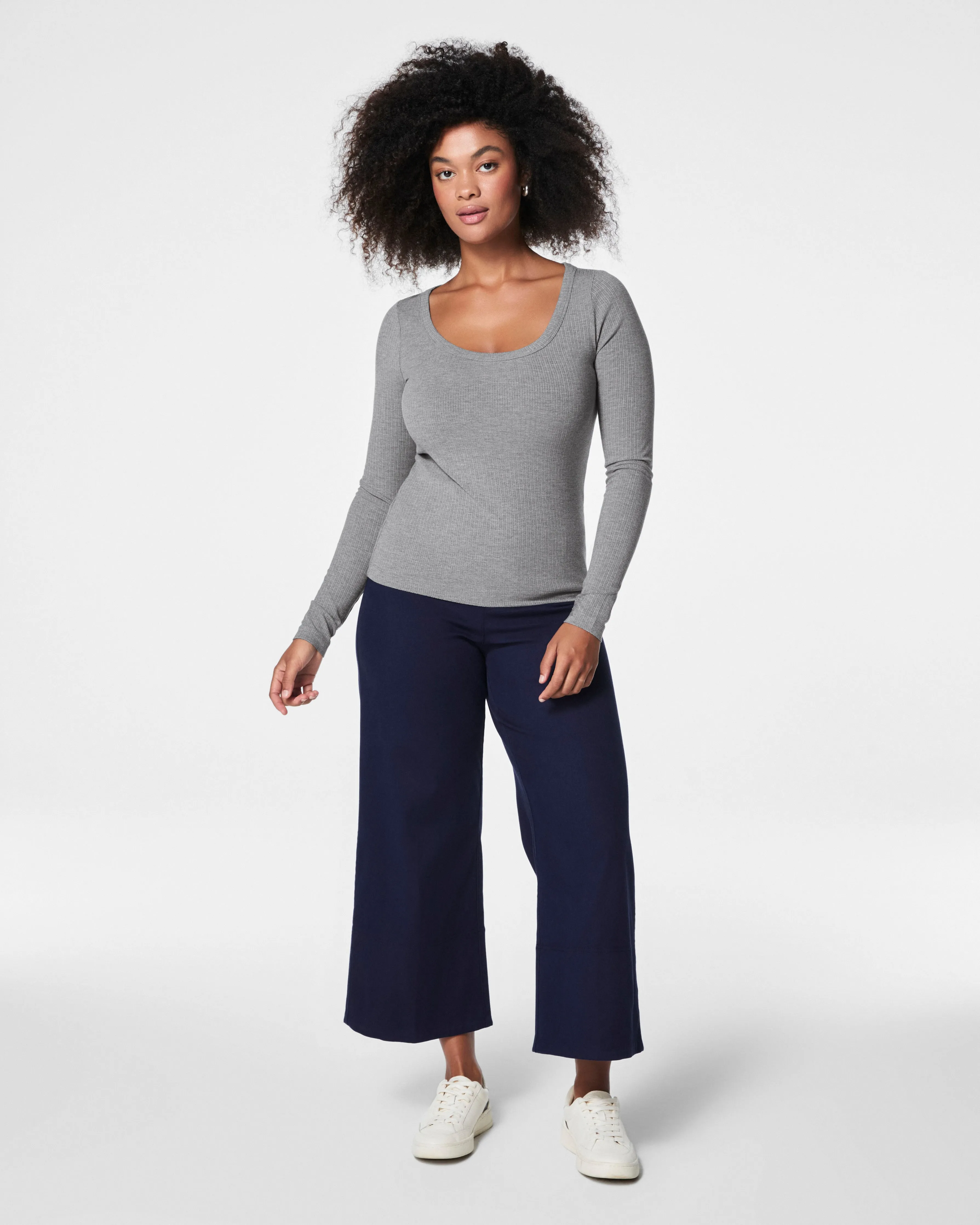 SPANX® Stretch Rib Scoop Neck Long Sleeve Tee, Grey