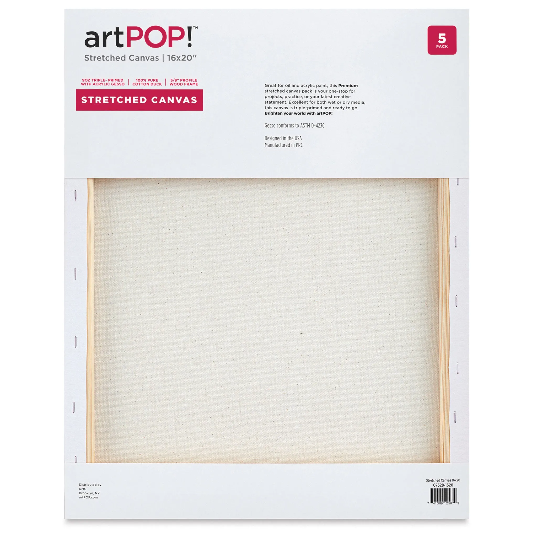 Stretched Canvas Pack - 16" x 20", Pkg of 5