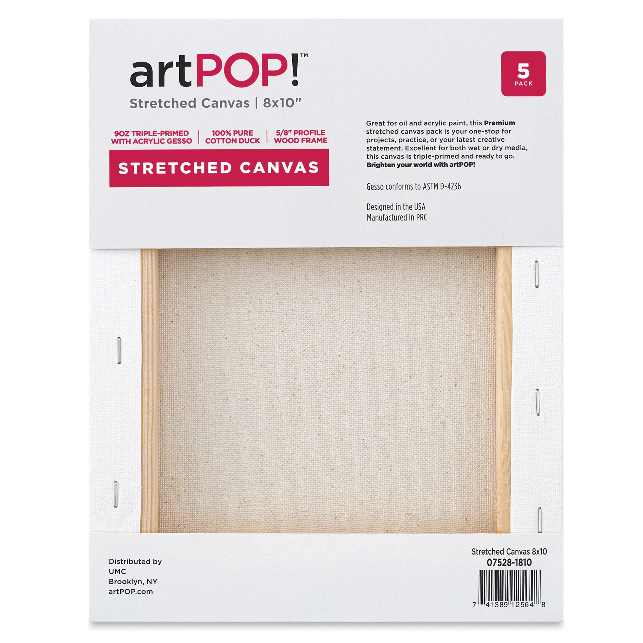 Stretched Canvas Pack - 8" x 10", Pkg of 5