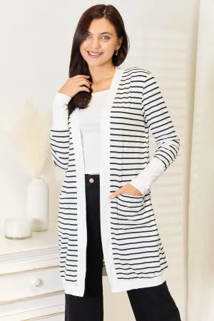 Striped Open Front Longline Cardigan