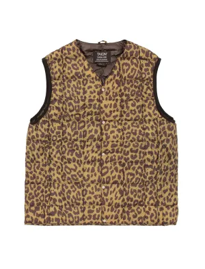 Taion Womens V Neck Button Down Vest Leopard