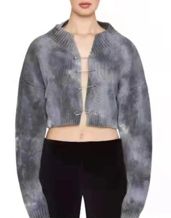 Tie-Dye Pin Button Knitted Cropped Top