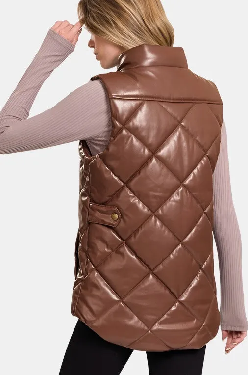 Vegan Leather Puffer Vest