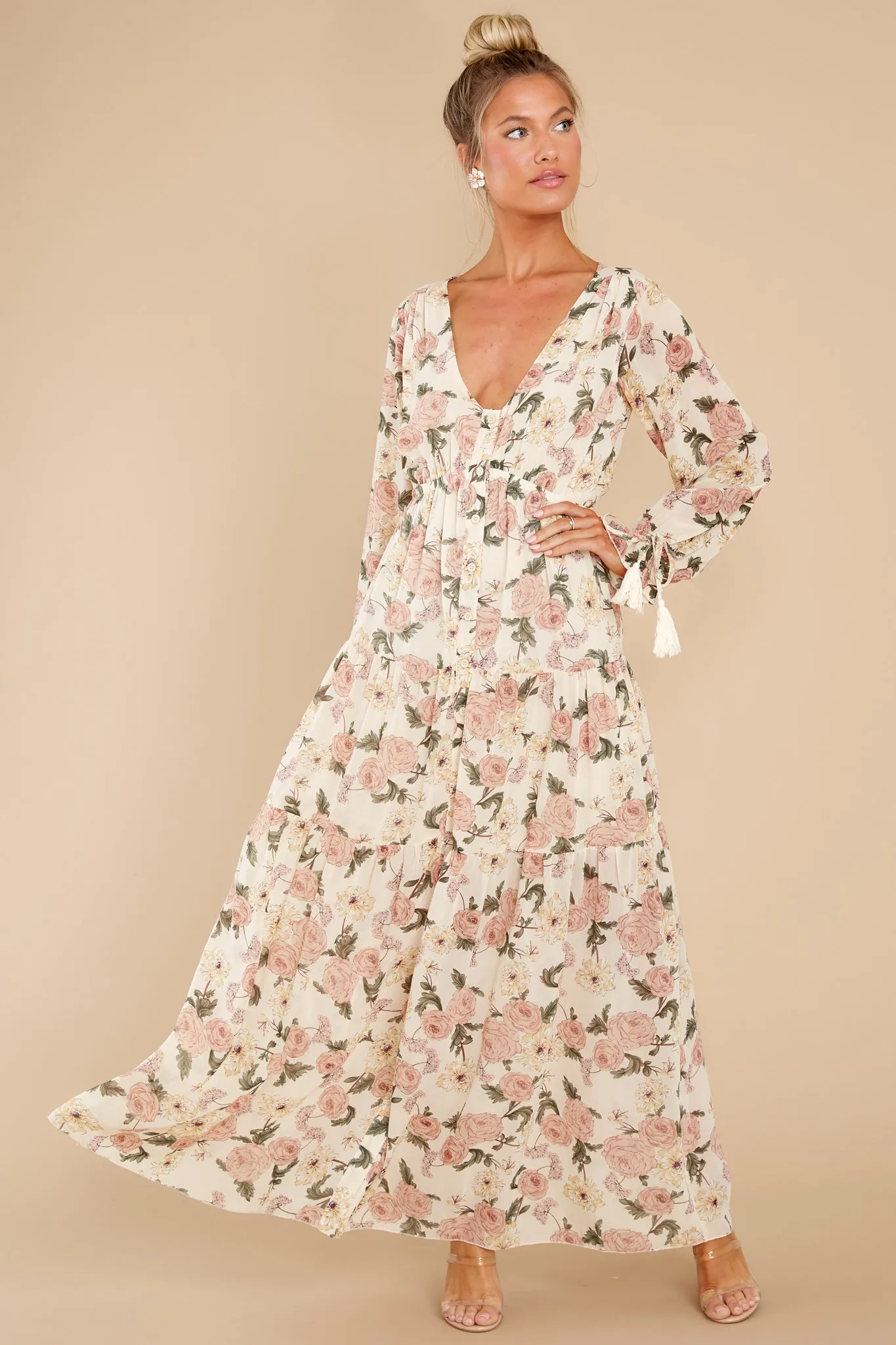 View From The Meadow Ivory Floral Print Maxi Dress