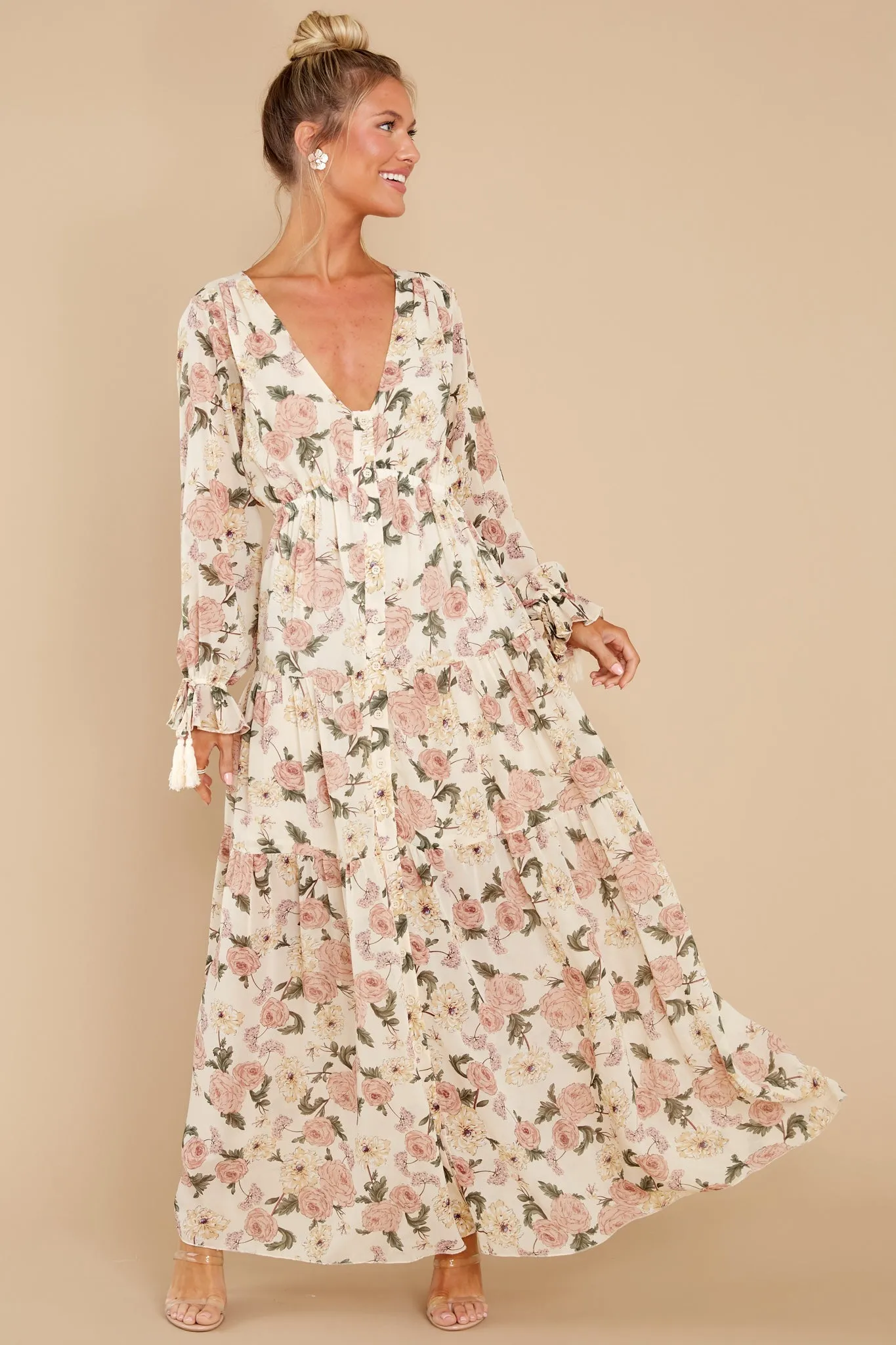 View From The Meadow Ivory Floral Print Maxi Dress