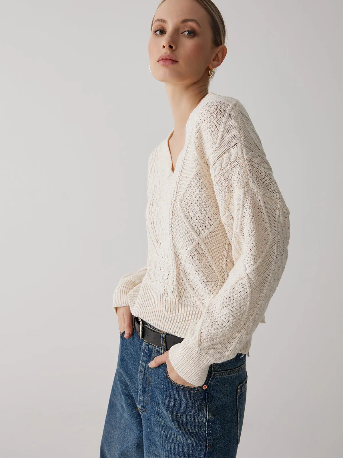 Wenkouban-Christmas Thanksgiving outfits_Cable Knit Graceful Tie Back Sweater